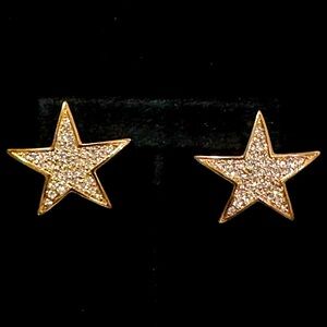 Joan Rivers Pavé Crystal Star Earrings Gold Tone Clip On Backs Signed